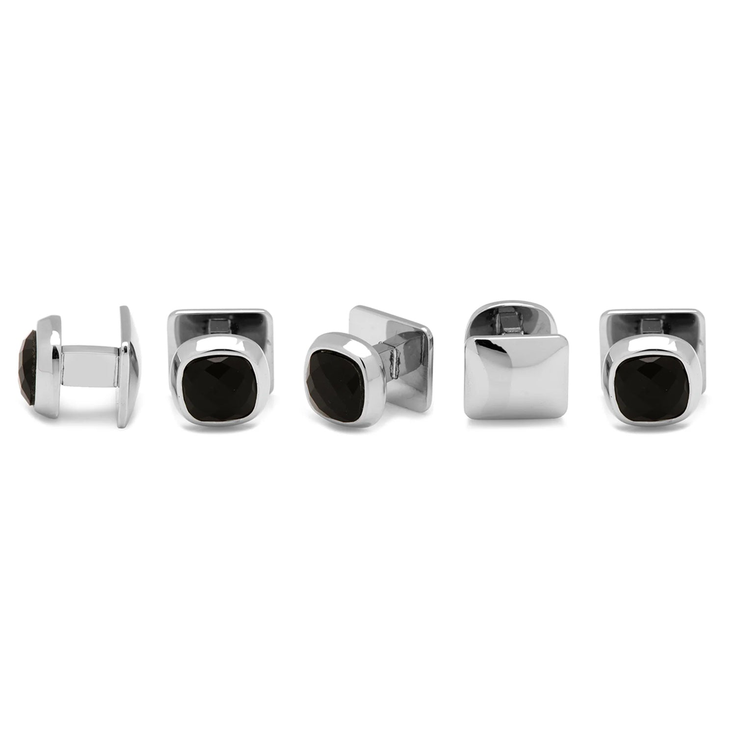  Cufflinks Faceted Onyx Cushion Stainless Steel 5-Stud Set - Default Title - Bonton