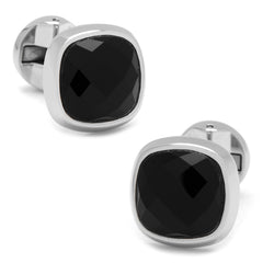 Faceted Onyx Cushion Stainless Steel 5-Stud Set