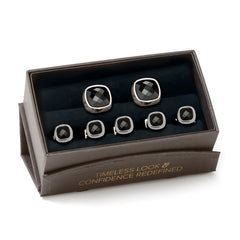 Faceted Onyx Cushion Stainless Steel 5-Stud Set