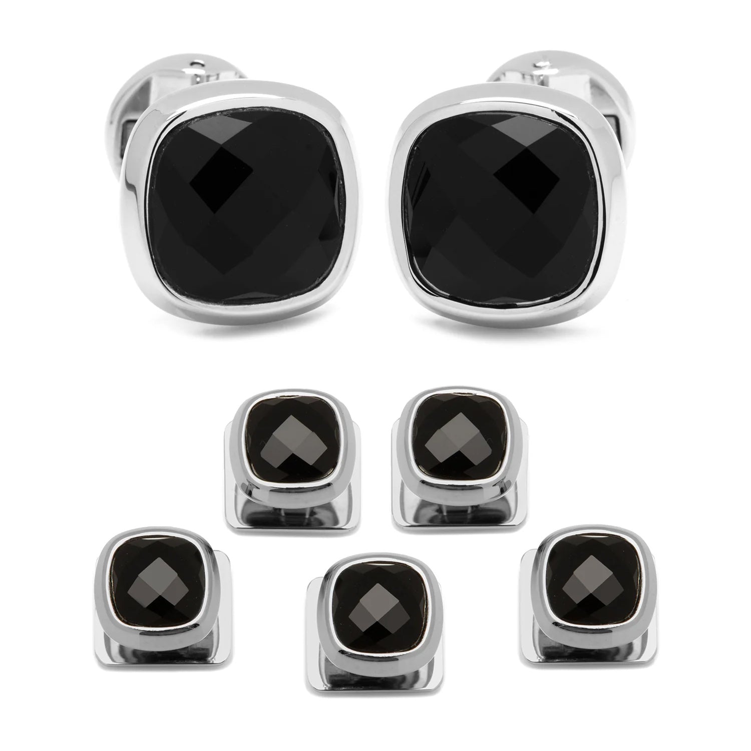  Cufflinks Faceted Onyx Cushion Stainless Steel 5-Stud Set - Default Title - Bonton