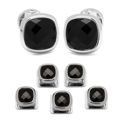 Faceted Onyx Cushion Stainless Steel 5-Stud Set