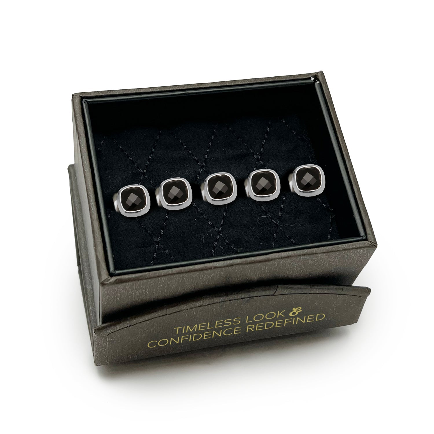  Cufflinks Faceted Onyx Cushion 5-Studs - Default Title - Bonton