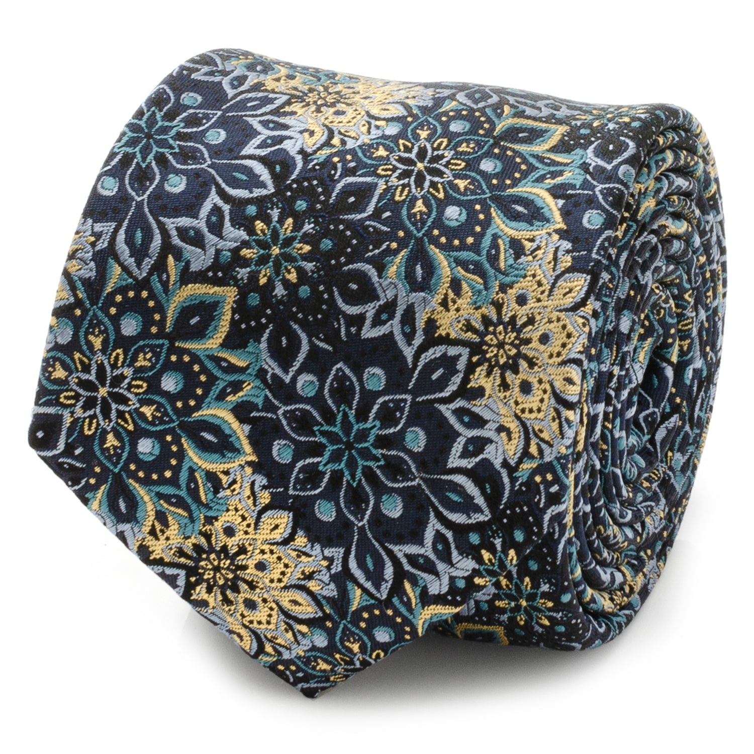  Cufflinks Kaleido Floral Navy Tan Accented Men's Tie - Default Title - Bonton