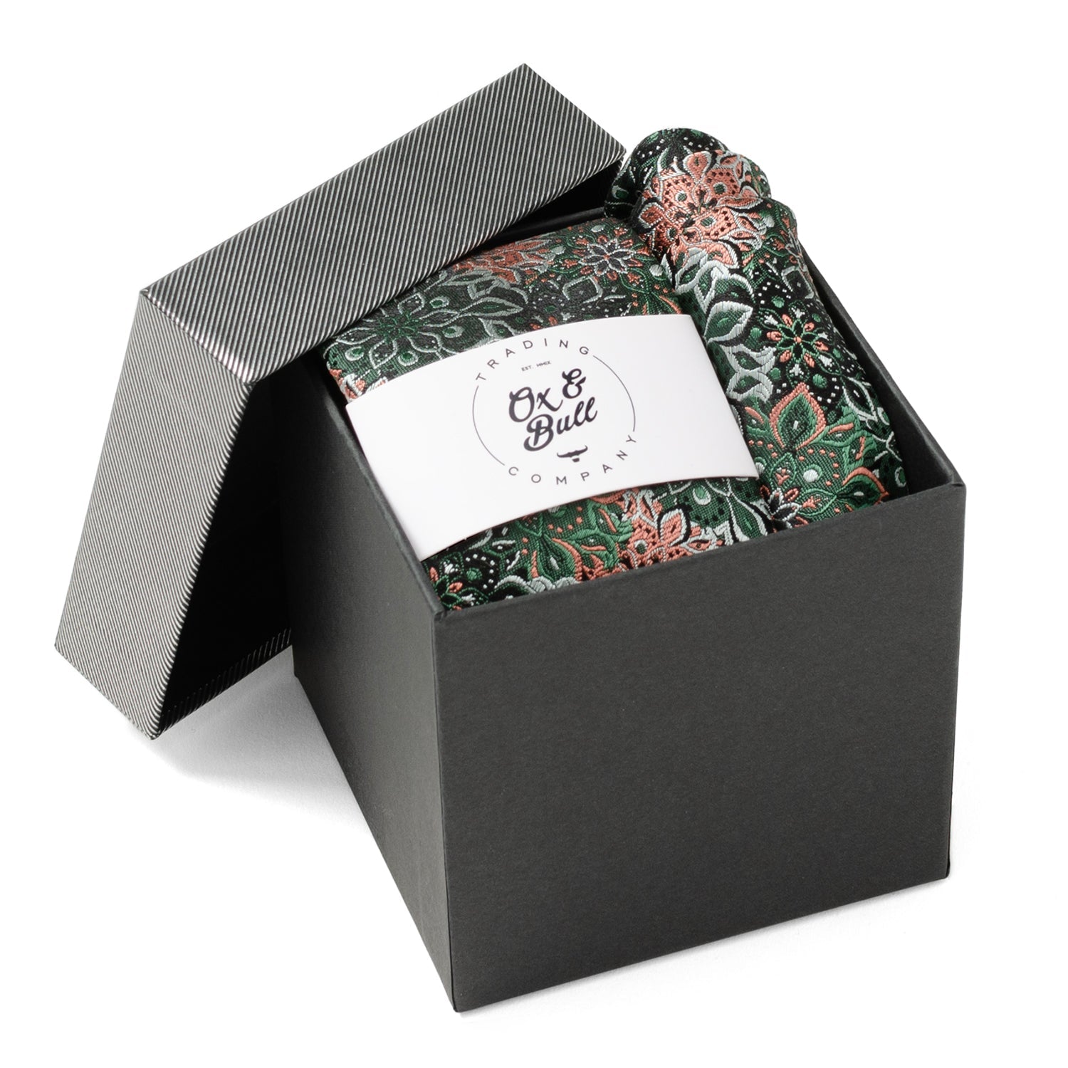  Cufflinks Green Floral Tie and Pocket Square Gift Set - Default Title - Bonton