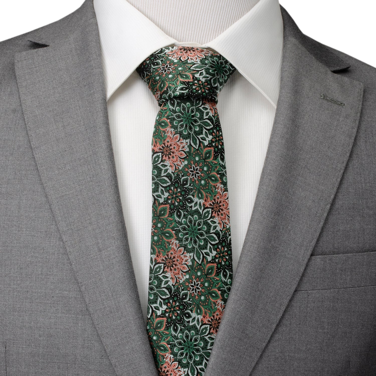  Cufflinks Green Floral Tie and Pocket Square Gift Set - Default Title - Bonton