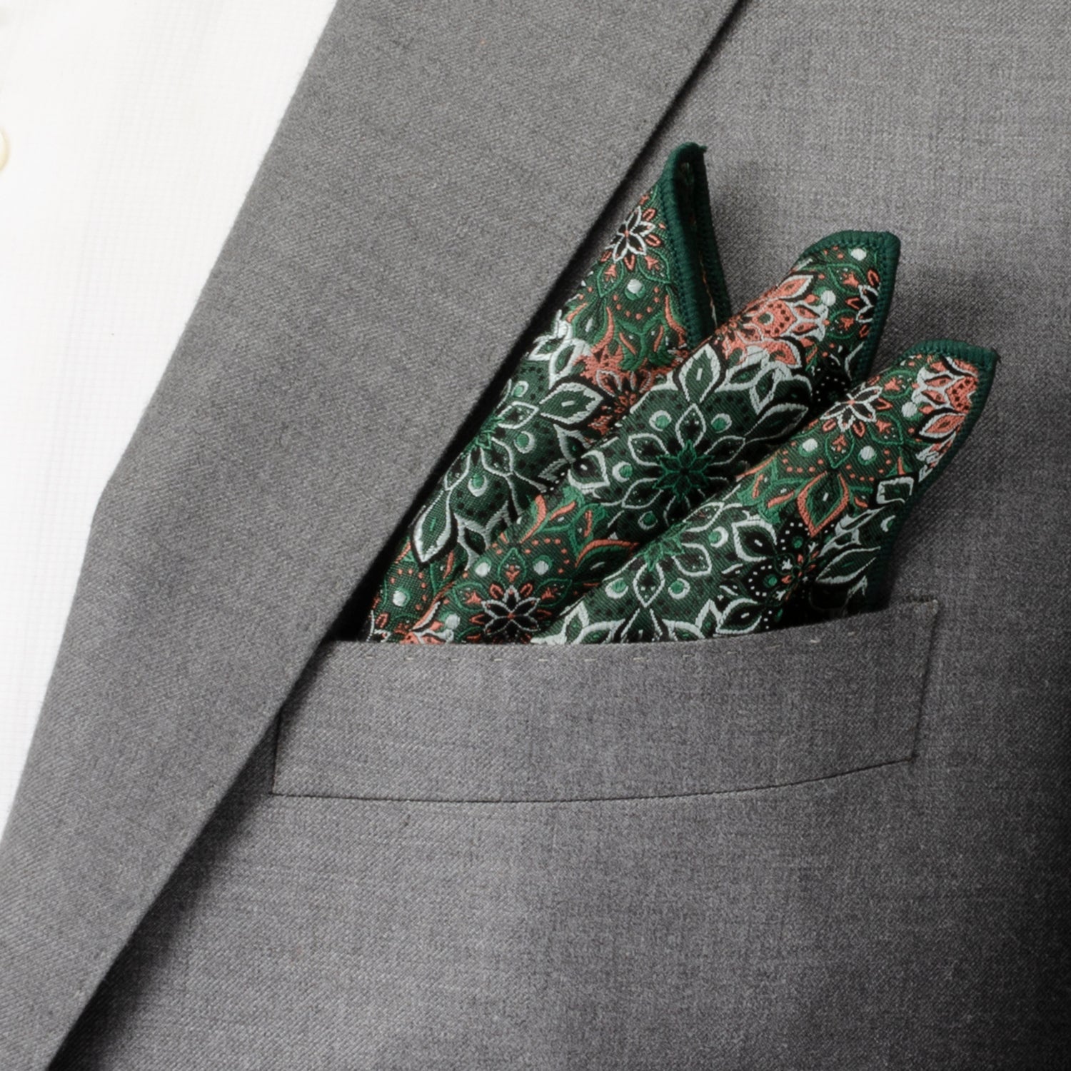  Cufflinks Green Floral Tie and Pocket Square Gift Set - Default Title - Bonton