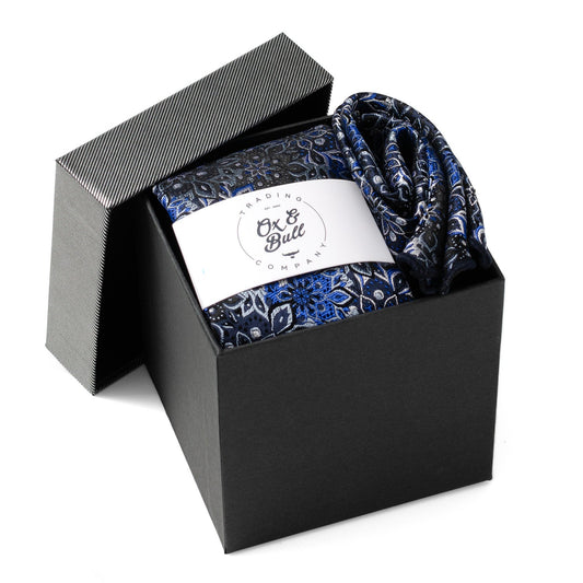 Navy Floral Tie and Pocket Square Gift Set