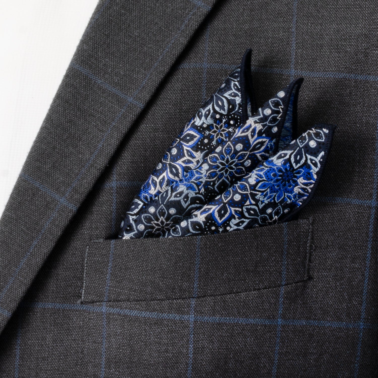  Cufflinks Navy Floral Pocket Square - Default Title - Bonton