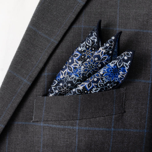 Navy Floral Pocket Square