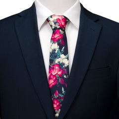 Painted Floral Navy Silk Men's Tie