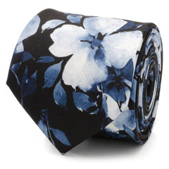 Painted Floral Blue Necktie and Pocket Square Gift Set