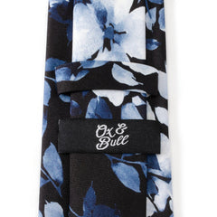 Painted Floral Blue Necktie and Pocket Square Gift Set