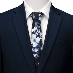 Painted Floral Blue Necktie and Pocket Square Gift Set