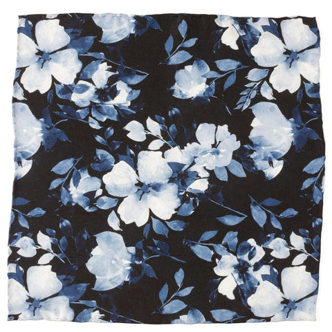 Painted Floral Blue Necktie and Pocket Square Gift Set