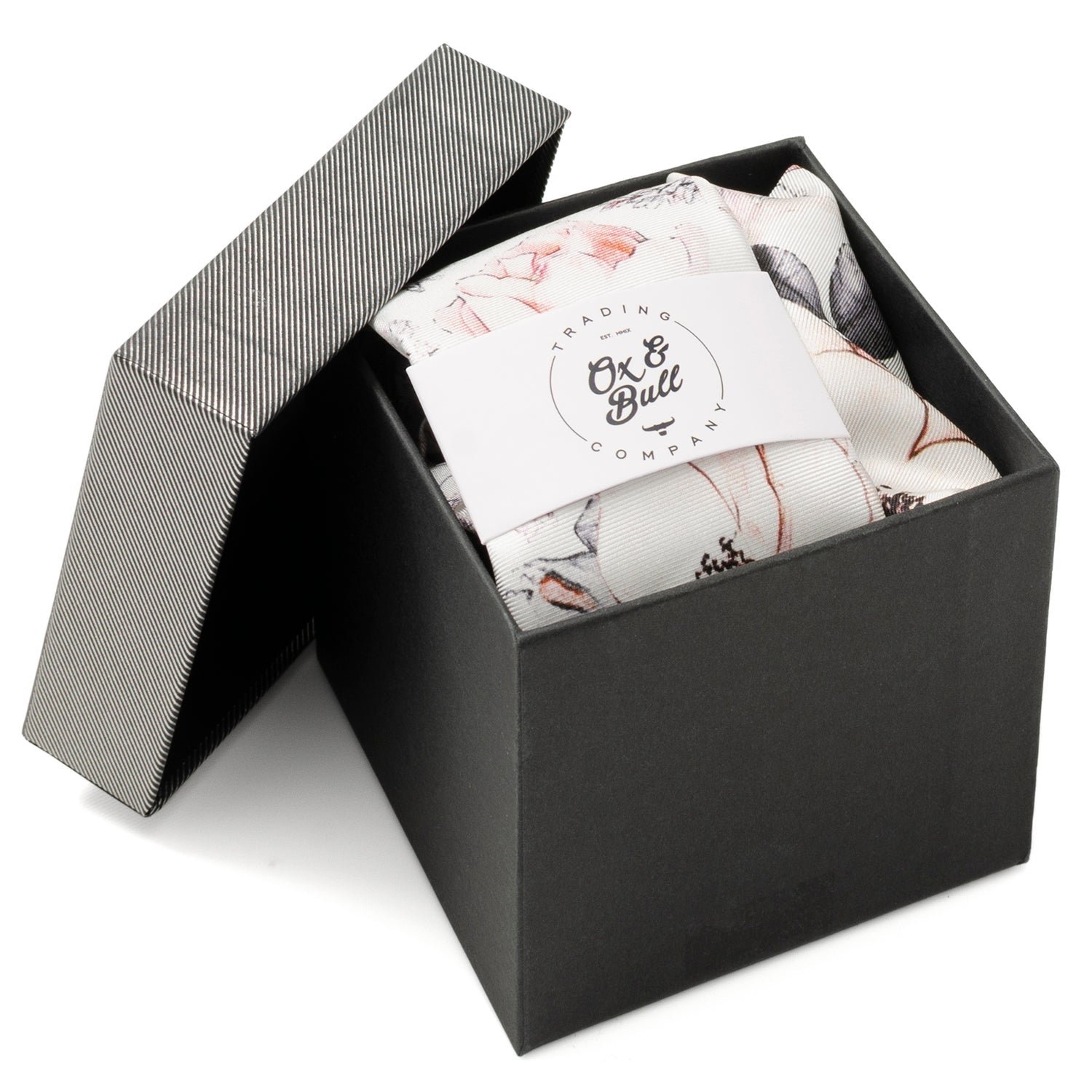  Cufflinks Painted Floral Gray Necktie and Pocket Square Gift Set - Default Title - Bonton