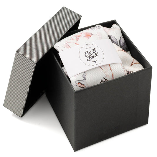 Painted Floral Gray Necktie and Pocket Square Gift Set