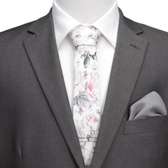 Painted Floral Gray Necktie and Pocket Square Gift Set