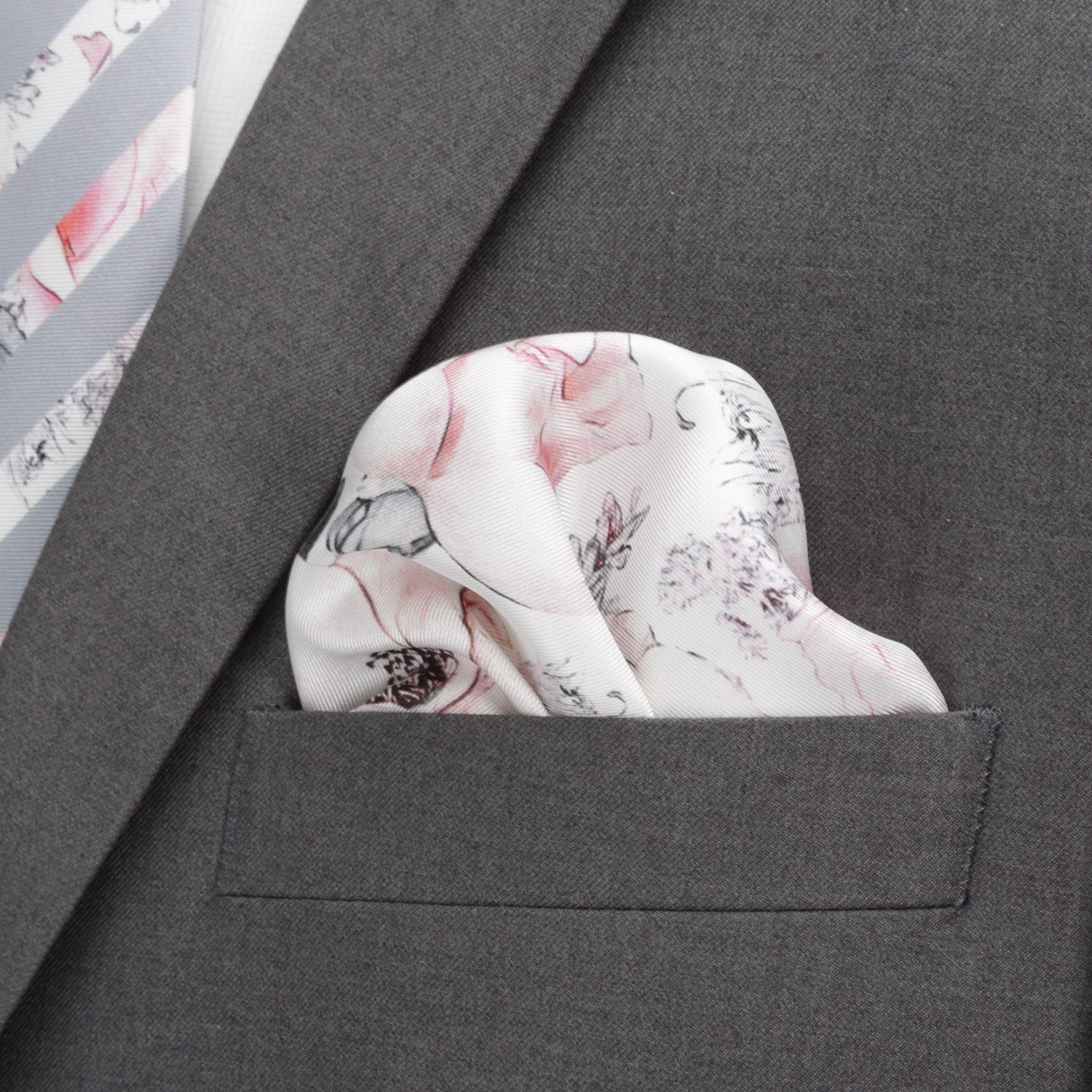  Cufflinks Painted Floral Gray Necktie and Pocket Square Gift Set - Default Title - Bonton