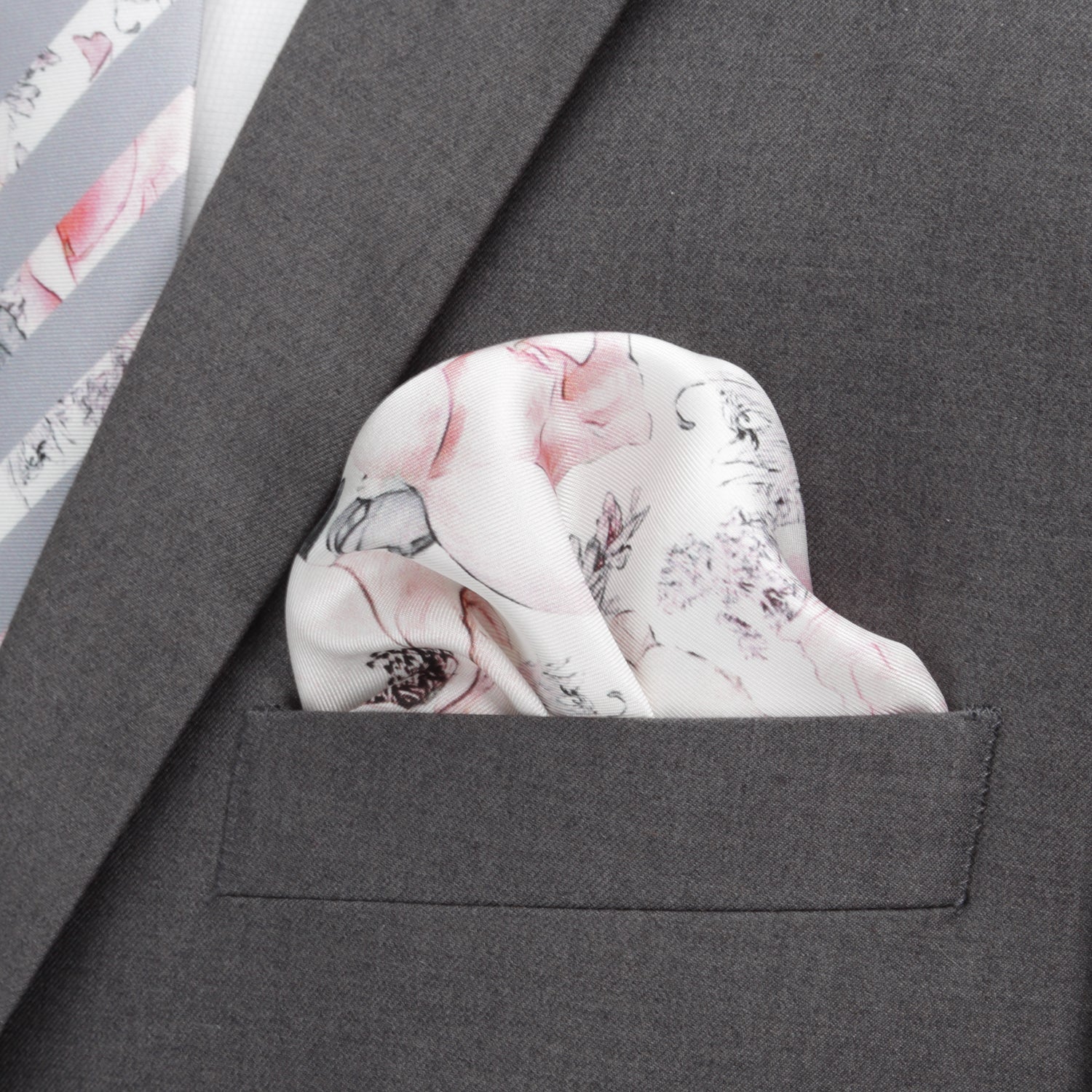  Cufflinks Painted Floral Gray Pocket Square - Default Title - Bonton