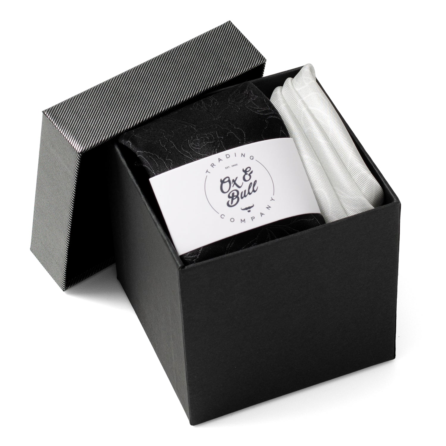  Cufflinks Black Floral Tie and Pocket Square Gift Set - Default Title - Bonton