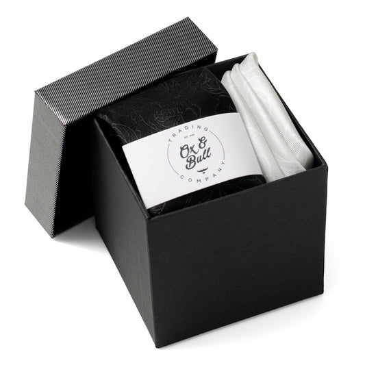 Black Floral Tie and Pocket Square Gift Set