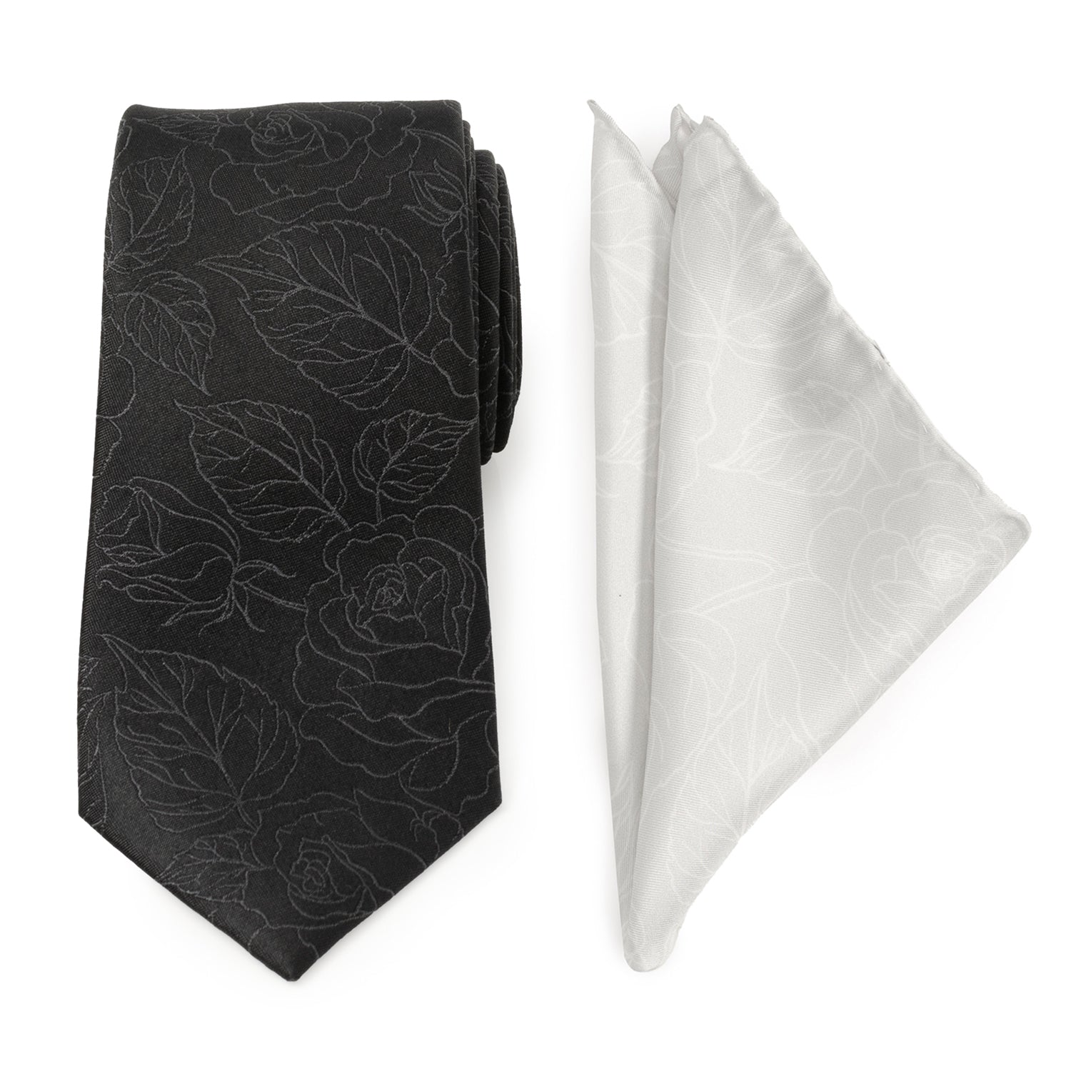  Cufflinks Black Floral Tie and Pocket Square Gift Set - Default Title - Bonton