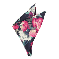 Painted Floral Navy Pocket Square