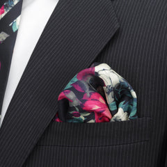 Painted Floral Navy Pocket Square