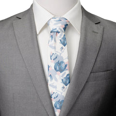 White Floral Patterned Printed Men's Tie