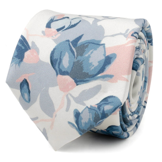 White Floral Patterned Printed Men's Tie