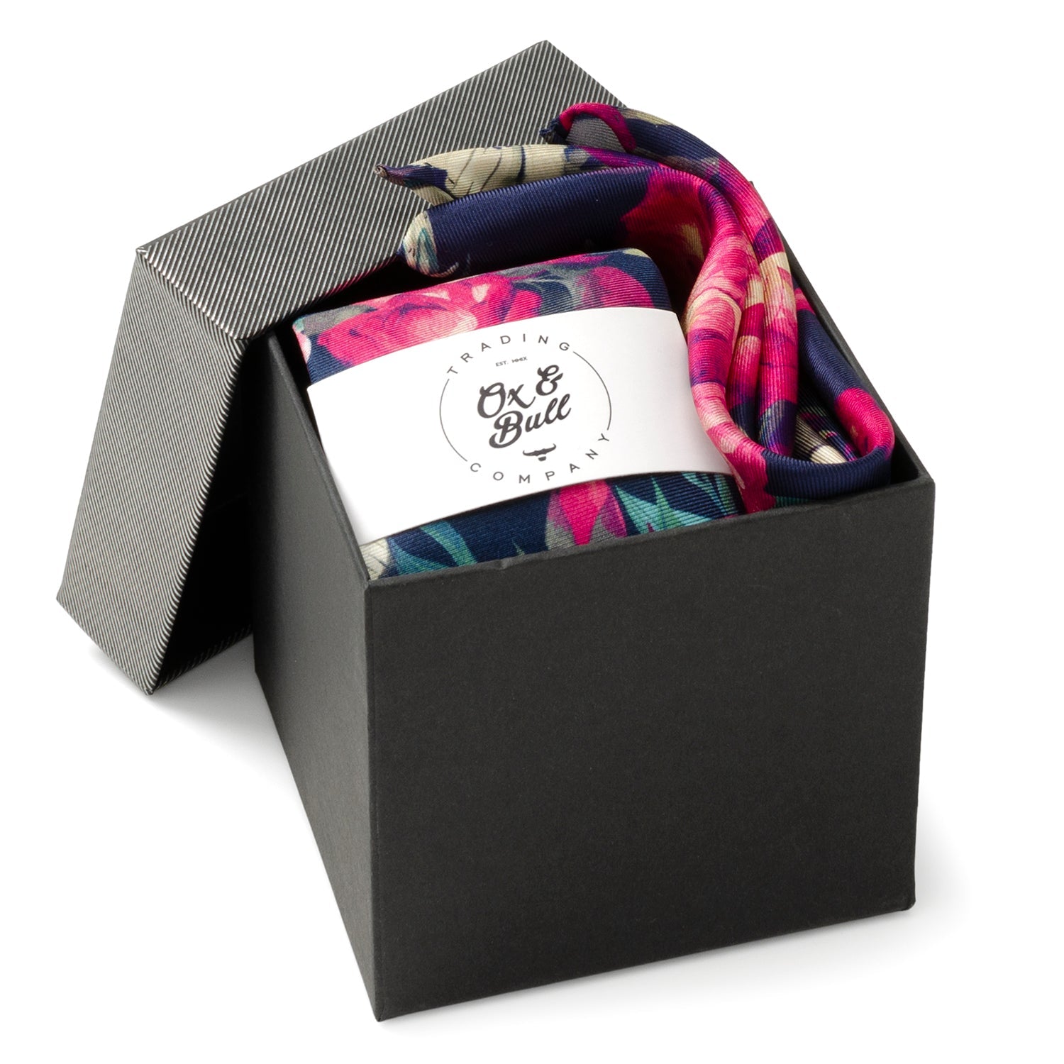  Cufflinks Painted Floral Navy Necktie and Pocket Square Gift Set - Default Title - Bonton