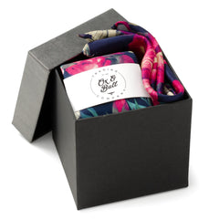 Painted Floral Navy Necktie and Pocket Square Gift Set