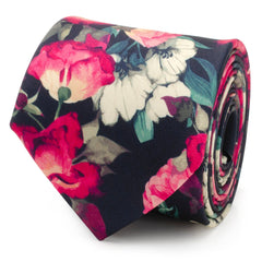 Painted Floral Navy Necktie and Pocket Square Gift Set