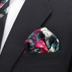 Painted Floral Navy Necktie and Pocket Square Gift Set