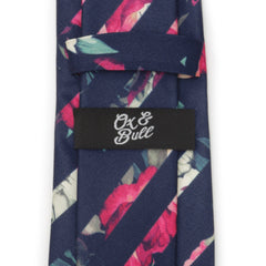 Painted Floral Navy Stripe Silk Men's Tie