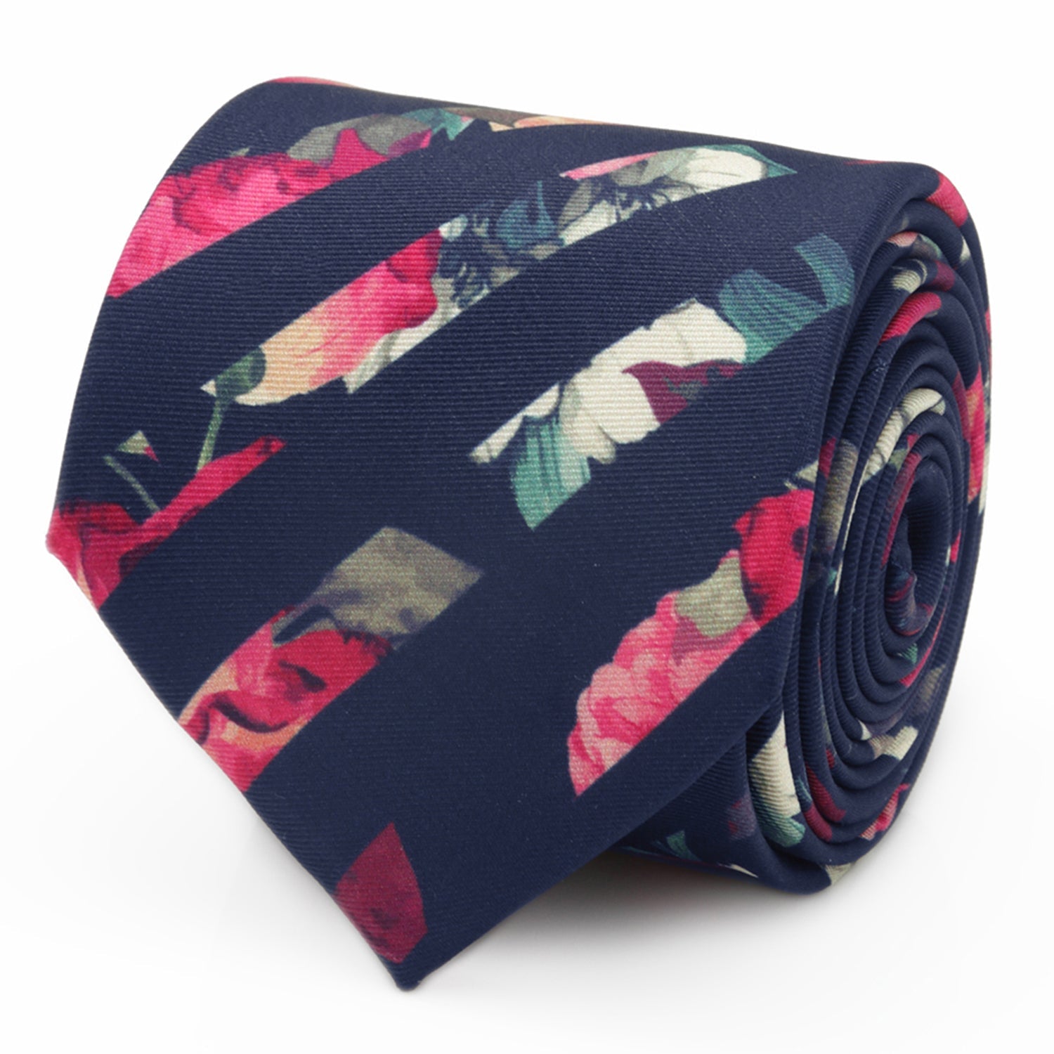  Cufflinks Painted Floral Navy Stripe Silk Men's Tie - Default Title - Bonton