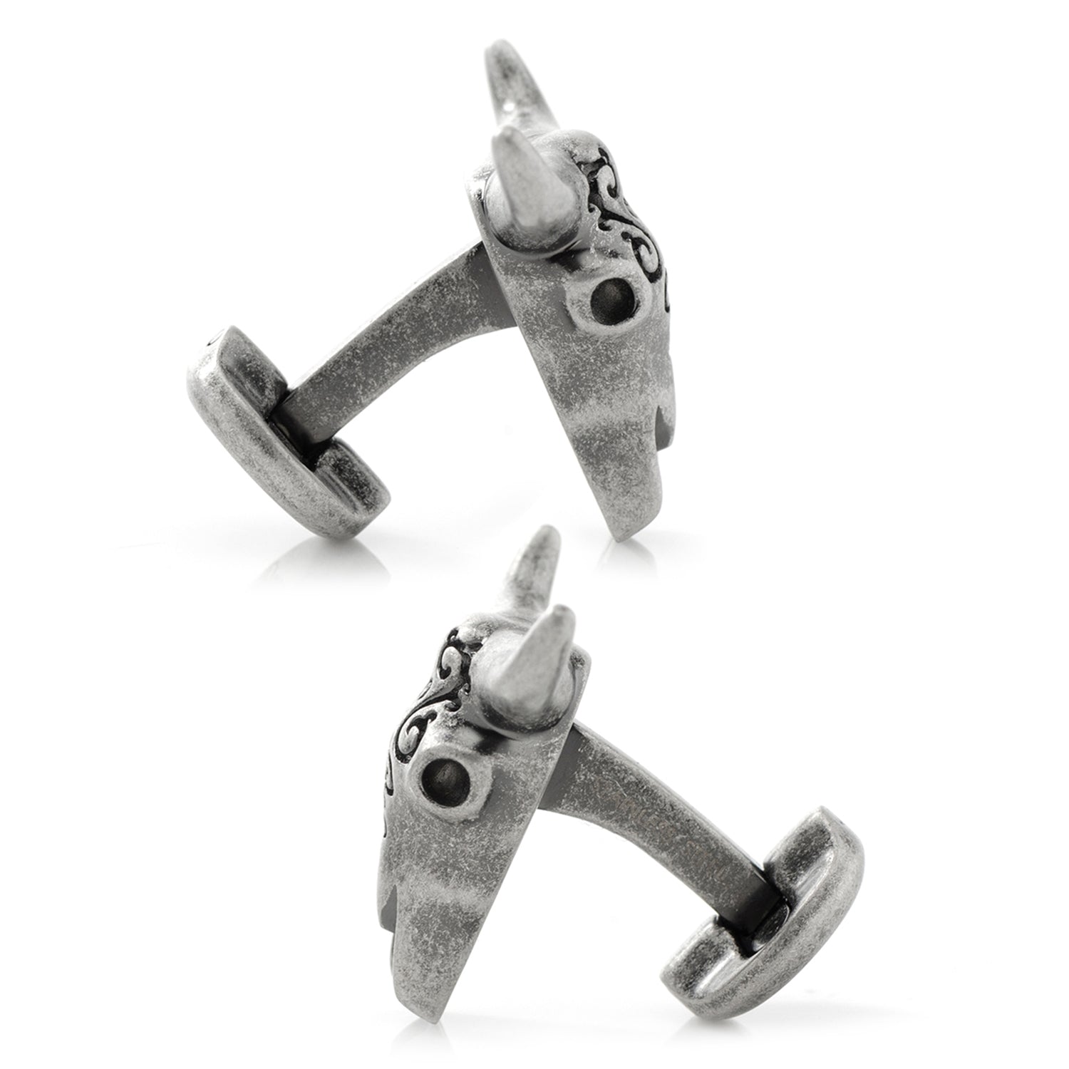  Cufflinks Antique Stainless Steel Carved Cow's Skull - Default Title - Bonton