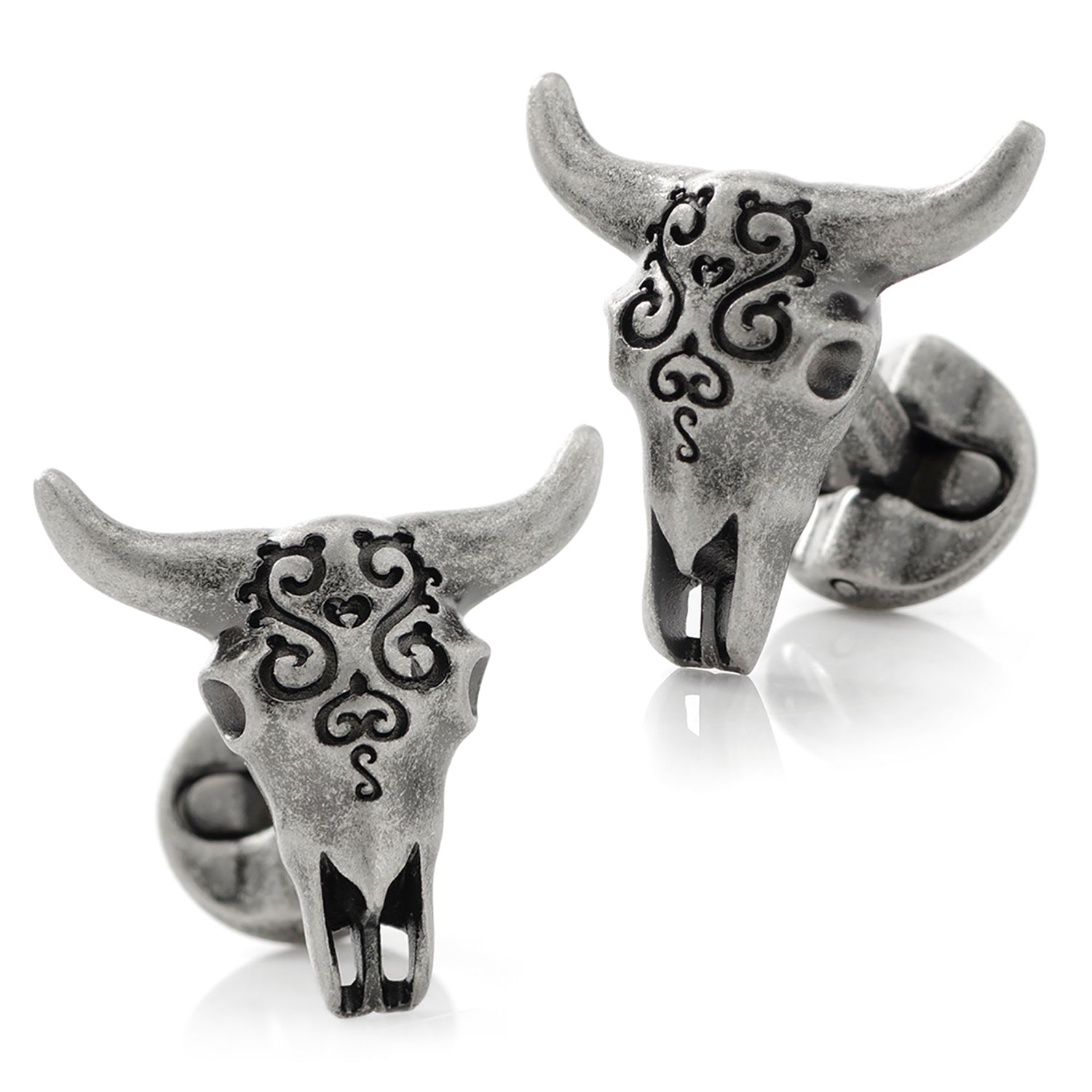  Cufflinks Antique Stainless Steel Carved Cow's Skull - Default Title - Bonton