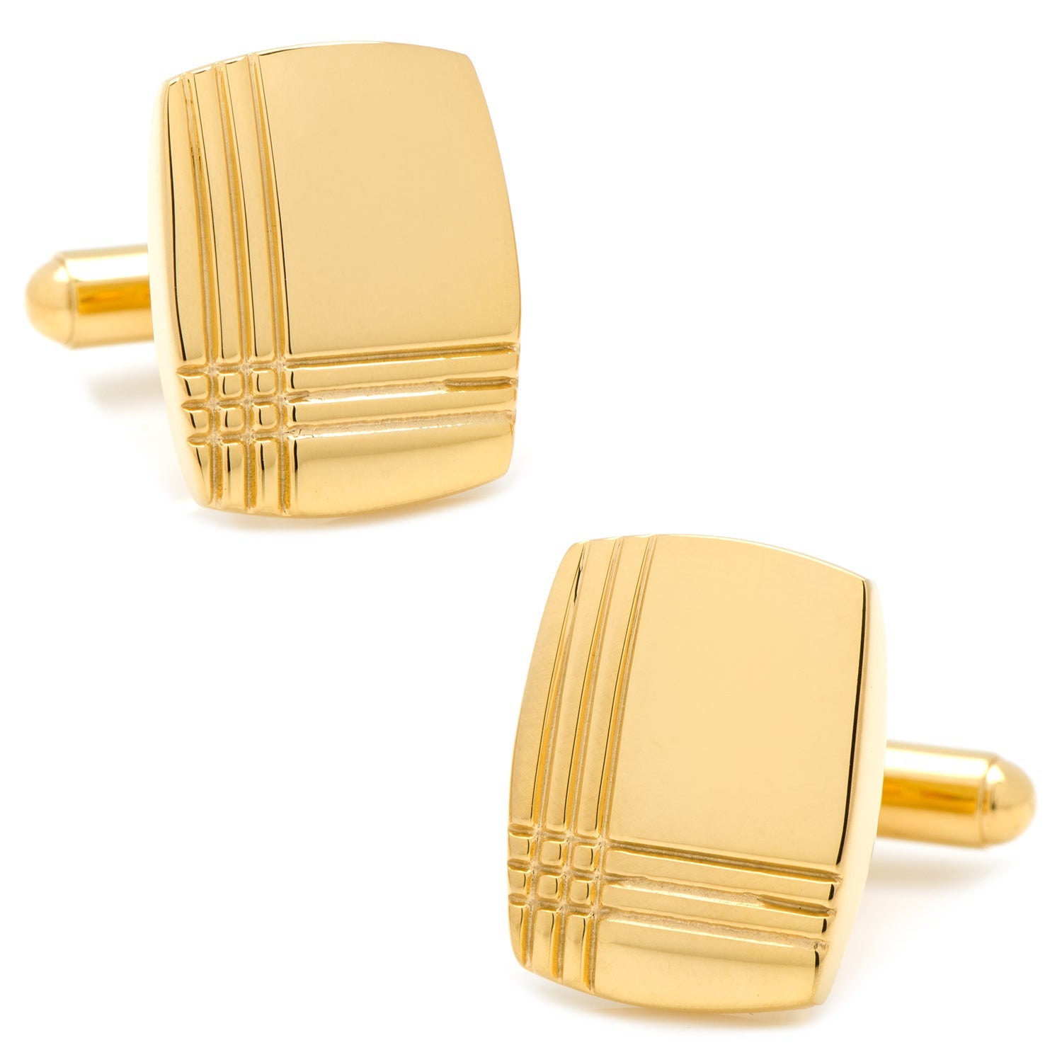  Cufflinks Stainless Steel Gold Tartan 5-Stud Set - Default Title - Bonton