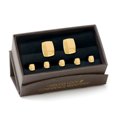 Stainless Steel Gold Tartan 5-Stud Set