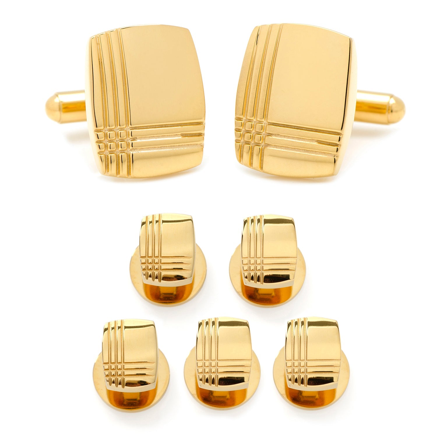  Cufflinks Stainless Steel Gold Tartan 5-Stud Set - Default Title - Bonton