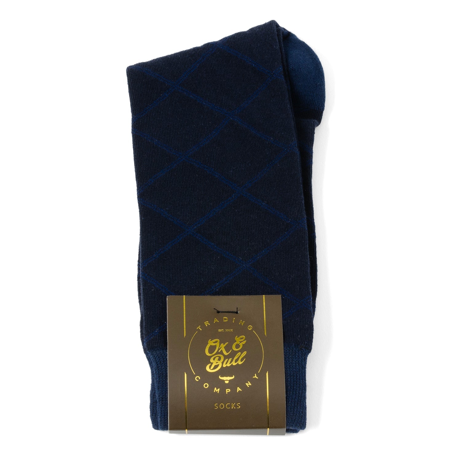  Cufflinks Grid Navy Men's Socks - Default Title - Bonton