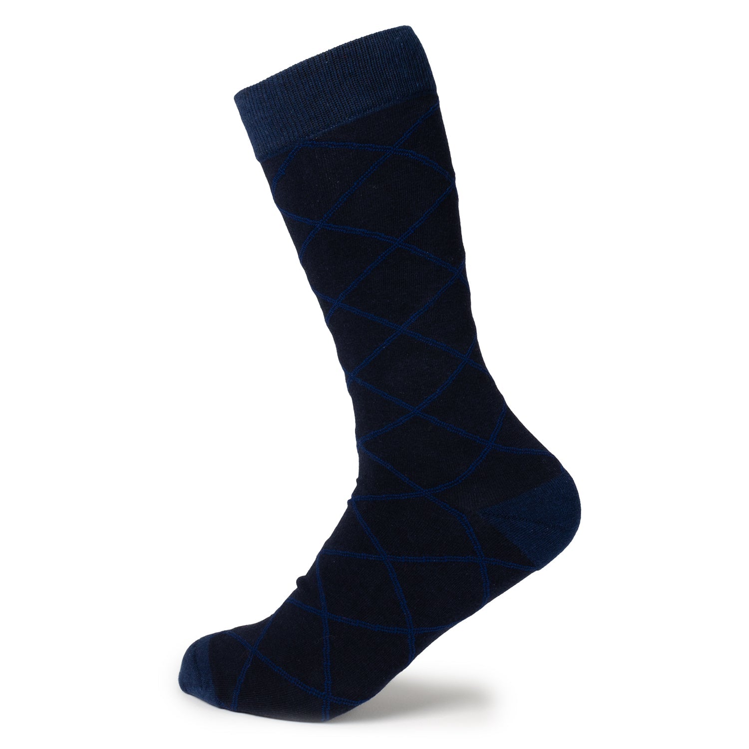  Cufflinks Grid Navy Men's Socks - Default Title - Bonton