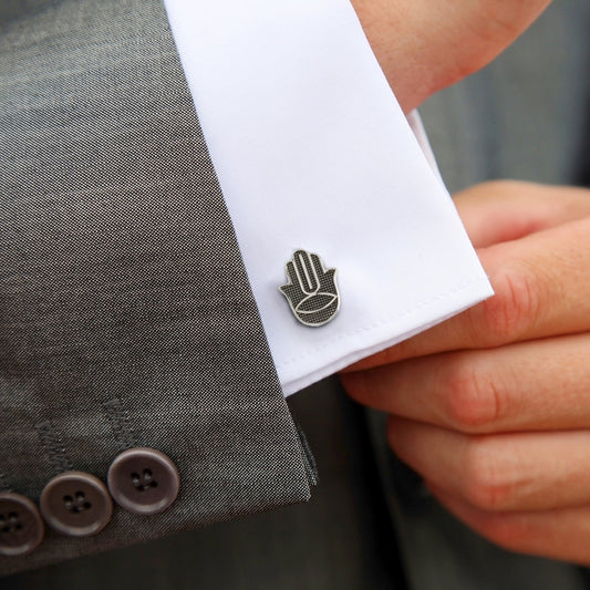 Hamsa Textured Silver Cufflinks