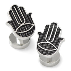 Hamsa Textured Silver Cufflinks