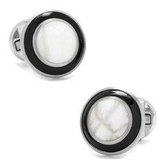 Jade With Onyx Ring Stainless Steel Cufflinks