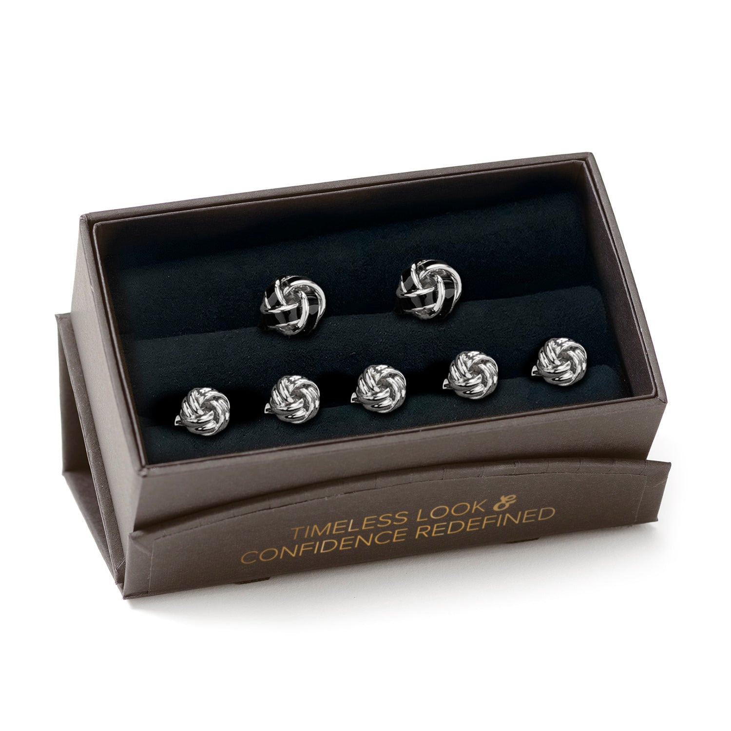  Cufflinks Black and Silver Knot 5-Stud Set - Default Title - Bonton