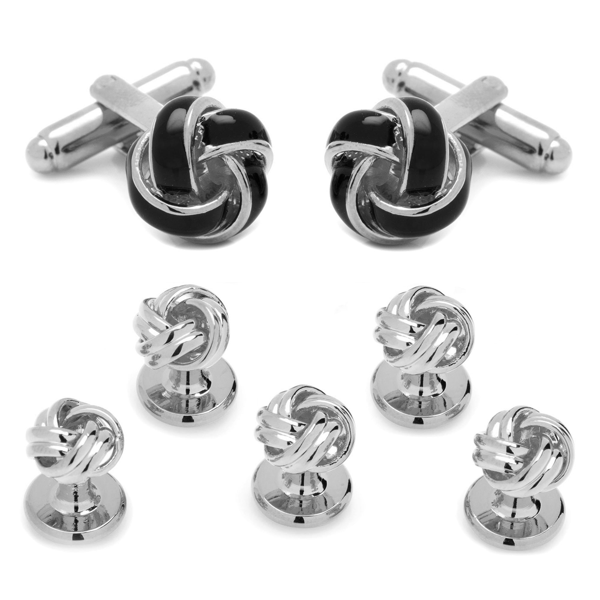  Cufflinks Black and Silver Knot 5-Stud Set - Default Title - Bonton