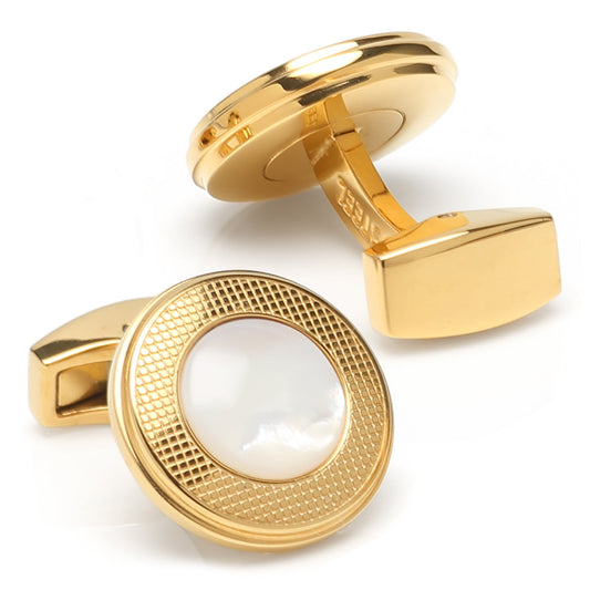 Mother of Pearl Round Gold Stainless Steel Cufflinks