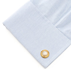 Mother of Pearl Round Gold Stainless Steel Cufflinks